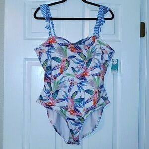 Outdoor Oasis Tropical Print Women's X-Large One-Piece Bathing Suit NWT